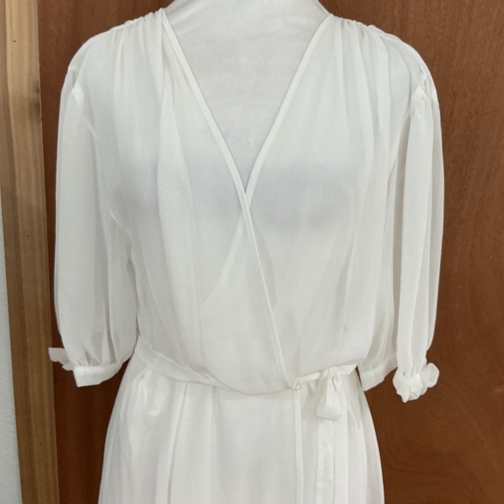 Oscar De La Renta Sheer White Bridal Wrap Size Large 90's Lingerie Robe Boudoir - Picture 5 of 15